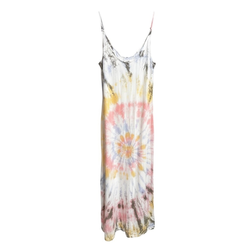Natural Life Tie Dye Maxi Dress Womens Medium Pink Yellow Blue Rayon Boho